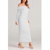 imagePRETTYGARDEN Womens Fall Off Shoulder Maxi Bodycon Dress Long Sleeve Ruched Fitted Club Dresses with SlitWhite