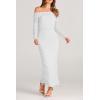 imagePRETTYGARDEN Womens Fall Off Shoulder Maxi Bodycon Dress Long Sleeve Ruched Fitted Club Dresses with SlitWhite