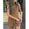 imagePRETTYGARDEN Womens Summer 2 Piece Outfits Sleeveless Matching Sets Button Down V Neck Vest Waistcoat and Pockets ShortsCoffee