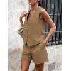 imagePRETTYGARDEN Womens Summer 2 Piece Outfits Sleeveless Matching Sets Button Down V Neck Vest Waistcoat and Pockets ShortsCoffee