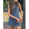 imagePRETTYGARDEN Womens Summer 2 Piece Outfits Sleeveless Matching Sets Button Down V Neck Vest Waistcoat and Pockets ShortsDenim Blue