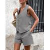 imagePRETTYGARDEN Womens Summer 2 Piece Outfits Sleeveless Matching Sets Button Down V Neck Vest Waistcoat and Pockets ShortsGrey