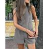 imagePRETTYGARDEN Womens Summer 2 Piece Outfits Sleeveless Matching Sets Button Down V Neck Vest Waistcoat and Pockets ShortsGrey