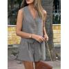 imagePRETTYGARDEN Womens Summer 2 Piece Outfits Sleeveless Matching Sets Button Down V Neck Vest Waistcoat and Pockets ShortsGrey