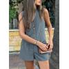 imagePRETTYGARDEN Womens Summer 2 Piece Outfits Sleeveless Matching Sets Button Down V Neck Vest Waistcoat and Pockets ShortsGrey Blue
