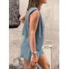 imagePRETTYGARDEN Womens Summer 2 Piece Outfits Sleeveless Matching Sets Button Down V Neck Vest Waistcoat and Pockets ShortsGrey Blue