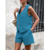 imagePRETTYGARDEN Womens Summer 2 Piece Outfits Sleeveless Matching Sets Button Down V Neck Vest Waistcoat and Pockets ShortsLake Blue