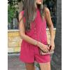 imagePRETTYGARDEN Womens Summer 2 Piece Outfits Sleeveless Matching Sets Button Down V Neck Vest Waistcoat and Pockets ShortsRose Red