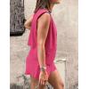 imagePRETTYGARDEN Womens Summer 2 Piece Outfits Sleeveless Matching Sets Button Down V Neck Vest Waistcoat and Pockets ShortsRose Red