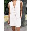 imagePRETTYGARDEN Womens Summer 2 Piece Outfits Sleeveless Matching Sets Button Down V Neck Vest Waistcoat and Pockets ShortsWhite
