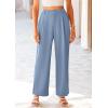 imagePRETTYGARDEN Womens Wide Leg Suit Pants Loose Fit High Elastic Waisted Business Casual Long Trousers PantGrey Blue