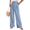 imagePRETTYGARDEN Womens Wide Leg Suit Pants Loose Fit High Elastic Waisted Business Casual Long Trousers PantGrey Blue