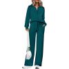 imagePRETTYGARDEN Womens 2 Piece Outfits Casual Lapel Half Zip Sweatshirts And Wide Leg Pants Tracksuit SetsBlue Green