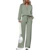 imagePRETTYGARDEN Womens 2 Piece Outfits Casual Lapel Half Zip Sweatshirts And Wide Leg Pants Tracksuit SetsGrey Green