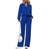 imagePRETTYGARDEN Womens 2 Piece Outfits Casual Lapel Half Zip Sweatshirts And Wide Leg Pants Tracksuit SetsRoyal Blue