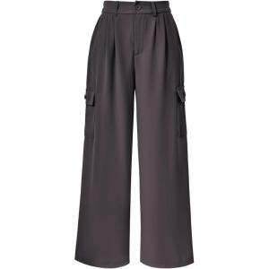 imagePRETTYGARDEN Womens Wide Leg Cargo Pants High Waist Business Casual Trousers Pant with PocketsGrey