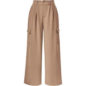 imagePRETTYGARDEN Womens Wide Leg Cargo Pants High Waist Business Casual Trousers Pant with PocketsKhaki