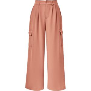 imagePRETTYGARDEN Womens Wide Leg Cargo Pants High Waist Business Casual Trousers Pant with PocketsOrange Pink