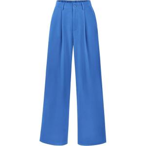 imagePRETTYGARDEN Womens Wide Leg Suit Pants Loose Fit High Elastic Waisted Business Casual Long Trousers PantBlue