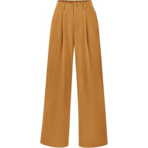 imagePRETTYGARDEN Womens Wide Leg Suit Pants Loose Fit High Elastic Waisted Business Casual Long Trousers PantBrown Yellow