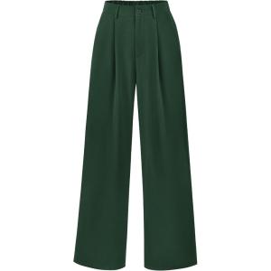 imagePRETTYGARDEN Womens Wide Leg Suit Pants Loose Fit High Elastic Waisted Business Casual Long Trousers PantDark Green