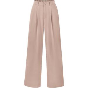 imagePRETTYGARDEN Womens Wide Leg Suit Pants Loose Fit High Elastic Waisted Business Casual Long Trousers PantLight Khaki