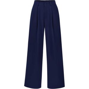 imagePRETTYGARDEN Womens Wide Leg Suit Pants Loose Fit High Elastic Waisted Business Casual Long Trousers PantNavy