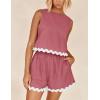 imagePRETTYGARDEN Womens 2 Piece Beach Vacation Outfits Casual Cropped Tank Top High Waist Shorts Set TracksuitBean Paste Red