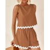 imagePRETTYGARDEN Womens 2 Piece Beach Vacation Outfits Casual Cropped Tank Top High Waist Shorts Set TracksuitBrown