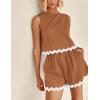 imagePRETTYGARDEN Womens 2 Piece Beach Vacation Outfits Casual Cropped Tank Top High Waist Shorts Set TracksuitBrown