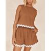 imagePRETTYGARDEN Womens 2 Piece Beach Vacation Outfits Casual Cropped Tank Top High Waist Shorts Set TracksuitBrown