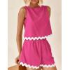 imagePRETTYGARDEN Womens 2 Piece Beach Vacation Outfits Casual Cropped Tank Top High Waist Shorts Set TracksuitRose Red