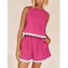 imagePRETTYGARDEN Womens 2 Piece Beach Vacation Outfits Casual Cropped Tank Top High Waist Shorts Set TracksuitRose Red