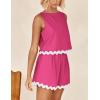 imagePRETTYGARDEN Womens 2 Piece Beach Vacation Outfits Casual Cropped Tank Top High Waist Shorts Set TracksuitRose Red