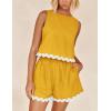 imagePRETTYGARDEN Womens 2 Piece Beach Vacation Outfits Casual Cropped Tank Top High Waist Shorts Set TracksuitYellow
