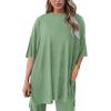 imagePRETTYGARDEN Womens 2 Piece Outfits Casual Short Sleeve Pullover Tops and Wide Leg Pants Lounge Sets TracksuitsBean Green