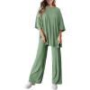 imagePRETTYGARDEN Womens 2 Piece Outfits Casual Short Sleeve Pullover Tops and Wide Leg Pants Lounge Sets TracksuitsBean Green