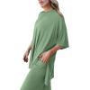 imagePRETTYGARDEN Womens 2 Piece Outfits Casual Short Sleeve Pullover Tops and Wide Leg Pants Lounge Sets TracksuitsBean Green