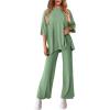 imagePRETTYGARDEN Womens 2 Piece Outfits Casual Short Sleeve Pullover Tops and Wide Leg Pants Lounge Sets TracksuitsBean Green