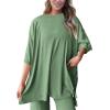 imagePRETTYGARDEN Womens 2 Piece Outfits Casual Short Sleeve Pullover Tops and Wide Leg Pants Lounge Sets TracksuitsBean Green
