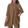 imagePRETTYGARDEN Womens 2 Piece Outfits Casual Short Sleeve Pullover Tops and Wide Leg Pants Lounge Sets TracksuitsDark Khaki