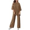 imagePRETTYGARDEN Womens 2 Piece Outfits Casual Short Sleeve Pullover Tops and Wide Leg Pants Lounge Sets TracksuitsDark Khaki