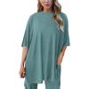 imagePRETTYGARDEN Womens 2 Piece Outfits Casual Short Sleeve Pullover Tops and Wide Leg Pants Lounge Sets TracksuitsFruit Green
