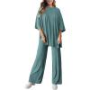 imagePRETTYGARDEN Womens 2 Piece Outfits Casual Short Sleeve Pullover Tops and Wide Leg Pants Lounge Sets TracksuitsFruit Green