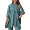 imagePRETTYGARDEN Womens 2 Piece Outfits Casual Short Sleeve Pullover Tops and Wide Leg Pants Lounge Sets TracksuitsFruit Green