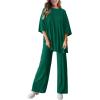 imagePRETTYGARDEN Womens 2 Piece Outfits Casual Short Sleeve Pullover Tops and Wide Leg Pants Lounge Sets TracksuitsGreen