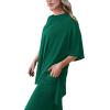 imagePRETTYGARDEN Womens 2 Piece Outfits Casual Short Sleeve Pullover Tops and Wide Leg Pants Lounge Sets TracksuitsGreen