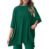 imagePRETTYGARDEN Womens 2 Piece Outfits Casual Short Sleeve Pullover Tops and Wide Leg Pants Lounge Sets TracksuitsGreen