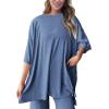 imagePRETTYGARDEN Womens 2 Piece Outfits Casual Short Sleeve Pullover Tops and Wide Leg Pants Lounge Sets TracksuitsGrey Blue
