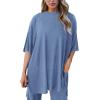 imagePRETTYGARDEN Womens 2 Piece Outfits Casual Short Sleeve Pullover Tops and Wide Leg Pants Lounge Sets TracksuitsGrey Blue
